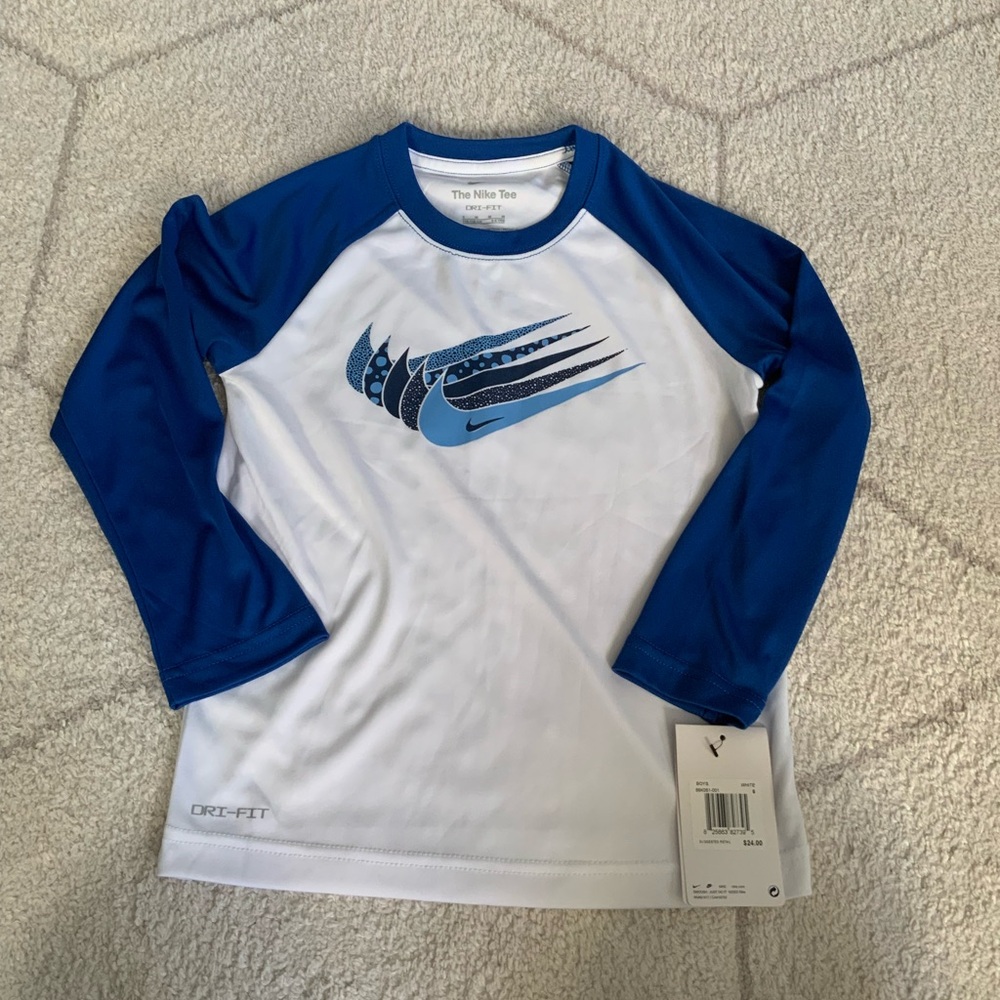 Nike Blue and White Long Sleeve Tee Size 6